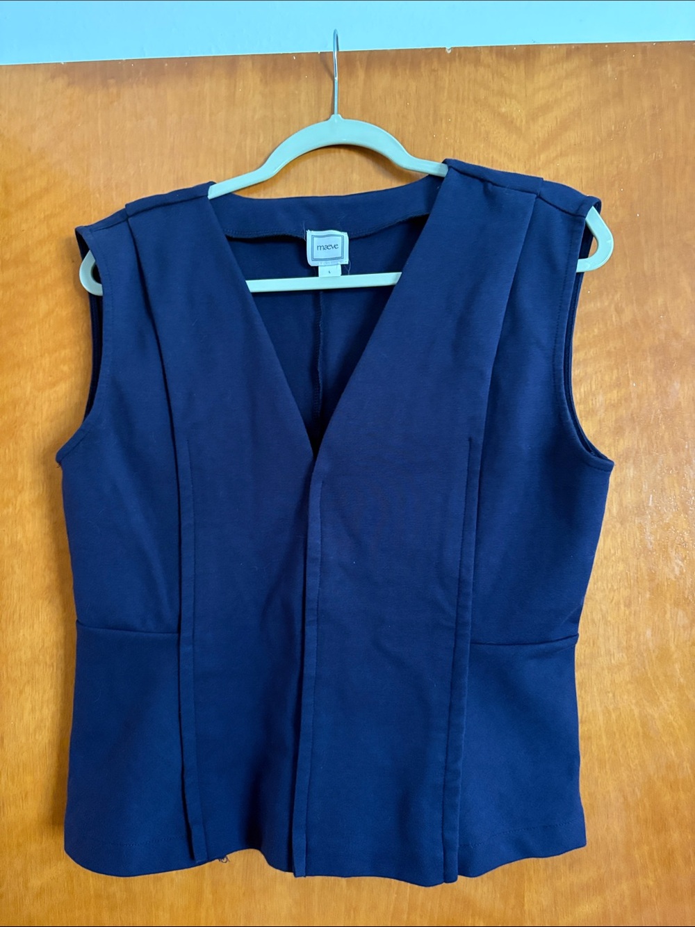 Anthropologie Maeve Navy Sleeveless V-Neck Structured Top